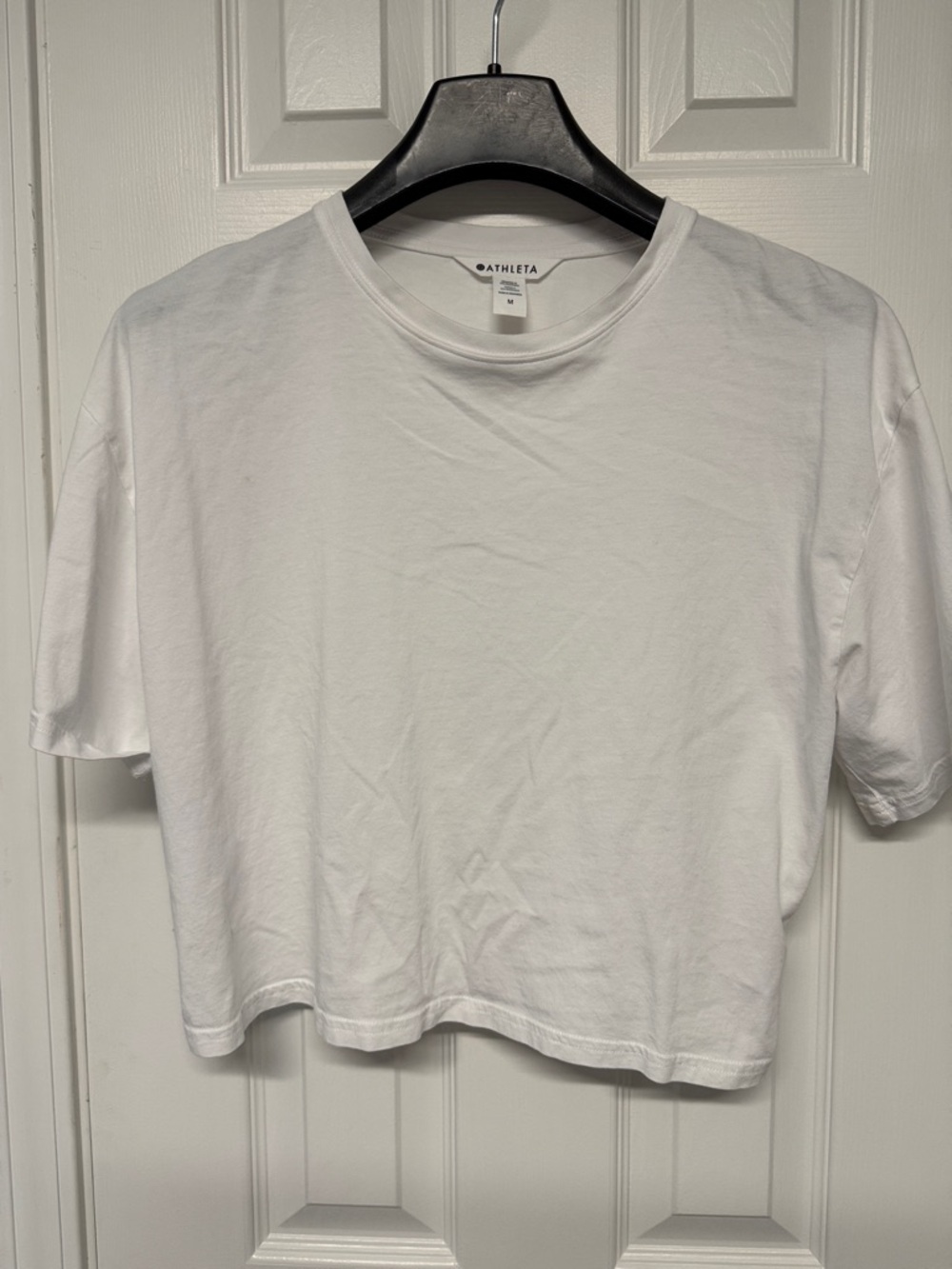 Athleta White Cropped Crew Tee with Crewneck
